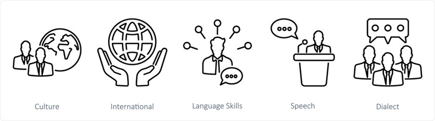 A set of 5 Language icons as cuture, international, language skills