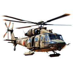 Helicopter for use in war on transparent background