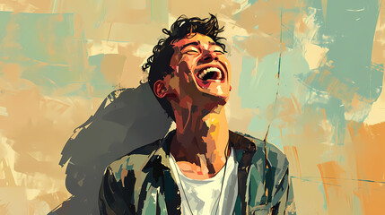 Illustration of Laughing Man with Artistic Background