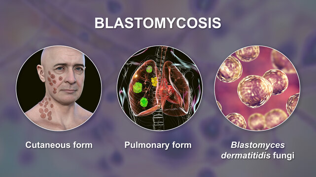 Clinical forms of blastomycosis, 3D illustration