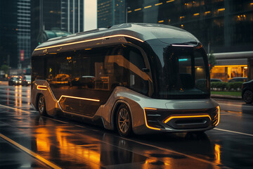 Fototapeta premium Autonomous self driving bus shuttle on a city street