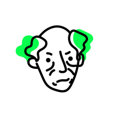 illustration oldman personage, black outline character concept, vector graphic