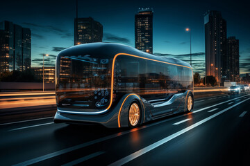Autonomous self driving bus shuttle on a city street - obrazy, fototapety, plakaty
