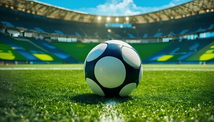 サッカー競技場、サッカーボール、背景｜Soccer field, soccer ball, background. Generative AI