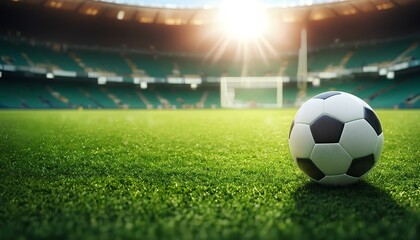 サッカー競技場、サッカーボール、背景｜Soccer field, soccer ball, background. Generative AI - obrazy, fototapety, plakaty