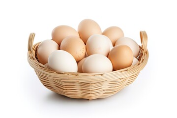 Big wooden basket with eggs