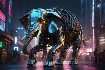 elephant robot with futuristic background