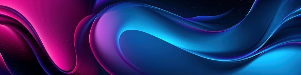 An artistic composition featuring intertwining blue and pink abstract lines, creating dynamic swirling waves that evoke a sense of movement web banner background