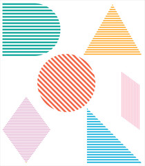 Trendy modern abstract background With Simple Shapes, Objects, Figures. Colorful Geometric Pattern. Trendy vector graphic elements for design. 
