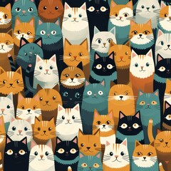 seamless pattern with cats and birds