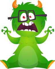 Cartoon angry monster with scary face expression screaming.  Vector illustration isolated on white. Great for Halloween party or package design
