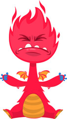 Cartoon happy monster with funny face expression sitting.  Vector illustration isolated on white. Great for Halloween party or package design