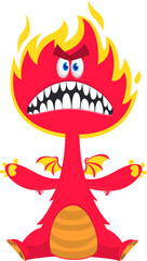 Cartoon angry monster with scary face expression screaming.  Vector illustration isolated on white. Great for Halloween party or package design