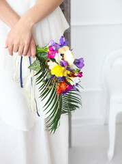 Beautiful wedding bouquet in bride hand
