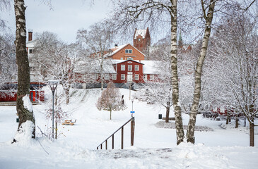 Winter in Hembygdsparken park in Hassleholm, Sweden