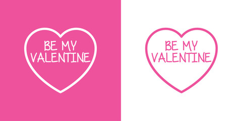 Logo del día de San Valentín. Texto manuscrito Be my Valentine en silueta de corazón con líneas para su uso en felicitaciones y tarjetas