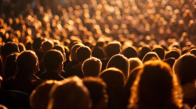 A crowd backlit at an event.