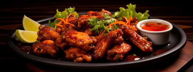 Fried wings on a plate. Selective focus.