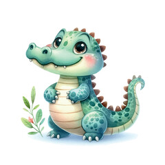 Fototapeta premium cute crocodile. watercolor illustration of a crocodile. animals.crocodile