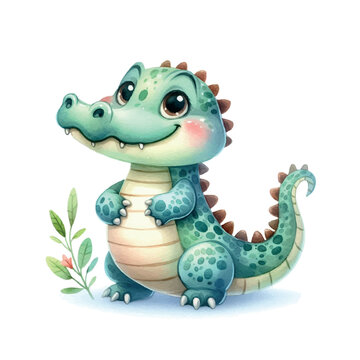 cute crocodile. watercolor illustration of a crocodile. animals.crocodile