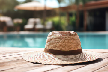 straw hat on the pool