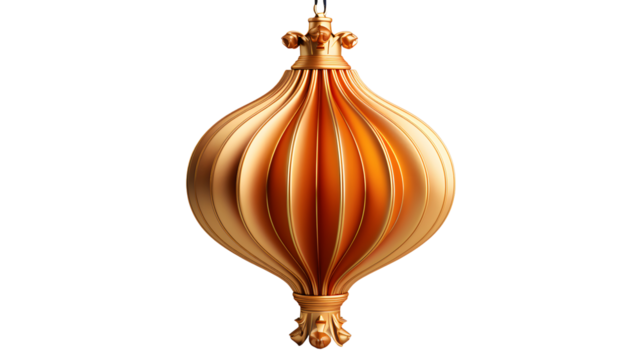Luxury Gold Chinese Lantern Isolated on Transparent Background