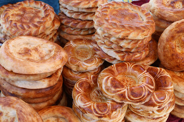 tandoor bread sold at the market in Kyrgyzstan