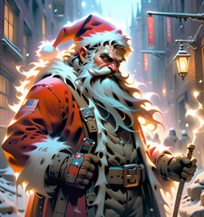 A Santa Claus in a city street