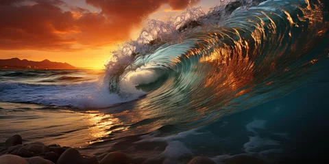 Fotobehang A massive wave in the ocean © piai