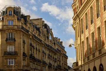 typical parisians building facade , haussmannian style  ,5th arrondissement - obrazy, fototapety, plakaty