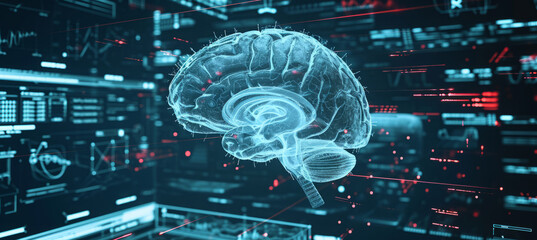 Concept of neural science, brain computer AI interface, scan, brain neurology and neural network