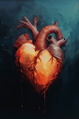 close-up shot of heart, rendered in impressionism style, copy space - generative ai
