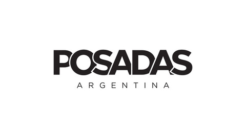 Posadas in the Argentina emblem. The design features a geometric style, vector illustration with bold typography in a modern font. The graphic slogan lettering.