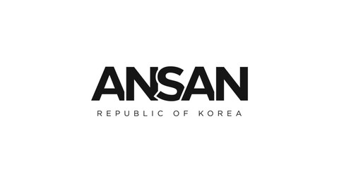 Ansan in the Korea emblem. The design features a geometric style, vector illustration with bold typography in a modern font. The graphic slogan lettering.