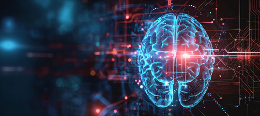 Naklejka na ściany i meble Concept of neural science, brain computer AI interface, scan, brain neurology and neural network