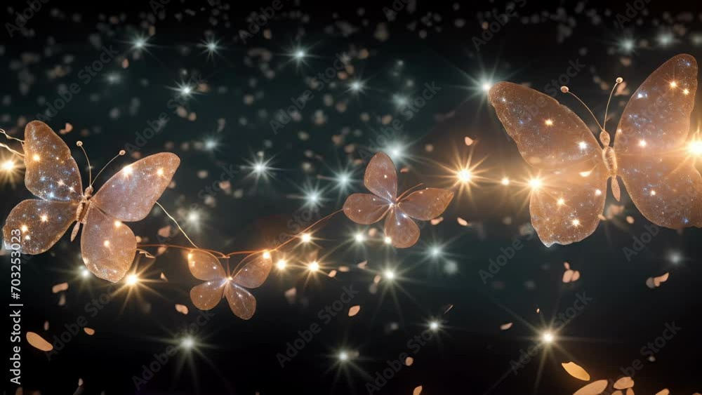 Poster a trail of sparkling stars that intertwine and create the shape of a delicate erfly, a symbol of eve