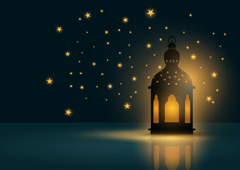 Ramadan background with glowing lantern and stars design - obrazy, fototapety, plakaty