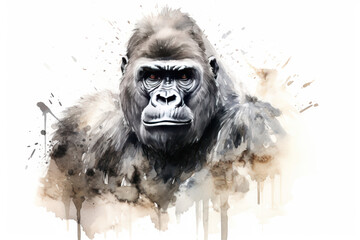 portrait of an angry gorilla watercolor painting