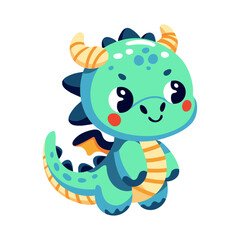 Cute Green Dragon vector illustration. Bright colours. Design element for creating holiday greeting cards, postcards, social media posts and product packaging. Chinese New Year Symbol.