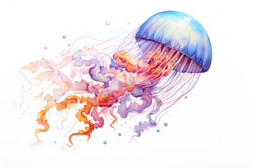 jellyfish colorful watercolor illustration - obrazy, fototapety, plakaty