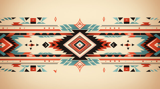 Aztec ethnic motif. Native american geometric pattern, colored mexican tribal art elements design. Colorful ancient culture symbols or ornament