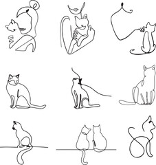 Woman with cat art line set 