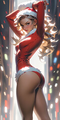 A woman in a Santa Claus costume