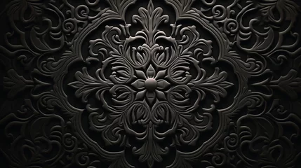 Abwaschbare Fototapete Boho-Stil Embossed black background, ethnic indian black background design. Geometric abstract pattern