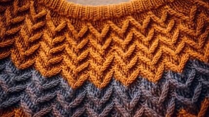 Textured woolen sweater with gray and orange pattern