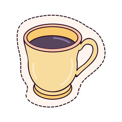 Kawaii sticker of colorful set. This sticker-style tea cup illustration, set against a crisp white background, adds a warm and inviting element to designs. Vector illustration.