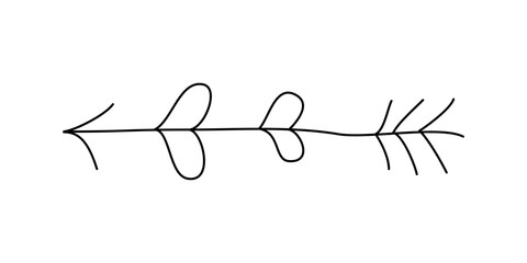 Doodle arrow with hearts. Hand drawn illustration. Cute doodle style icon. Template for Valentines Day greeting cards, invitations, decorations, gifts, simple designs, tattoo. Graphic design element.