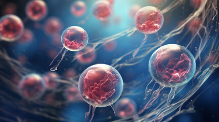 3d illustration of Embryonic stem cells under a microscope, Cellular therapy background