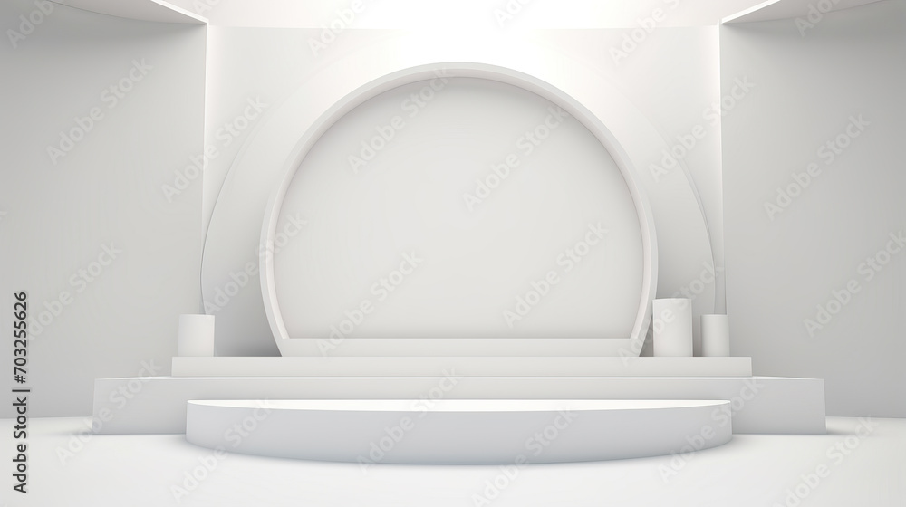 Poster 3d rendering geometrical abstract background scenes with podium scenes in white color