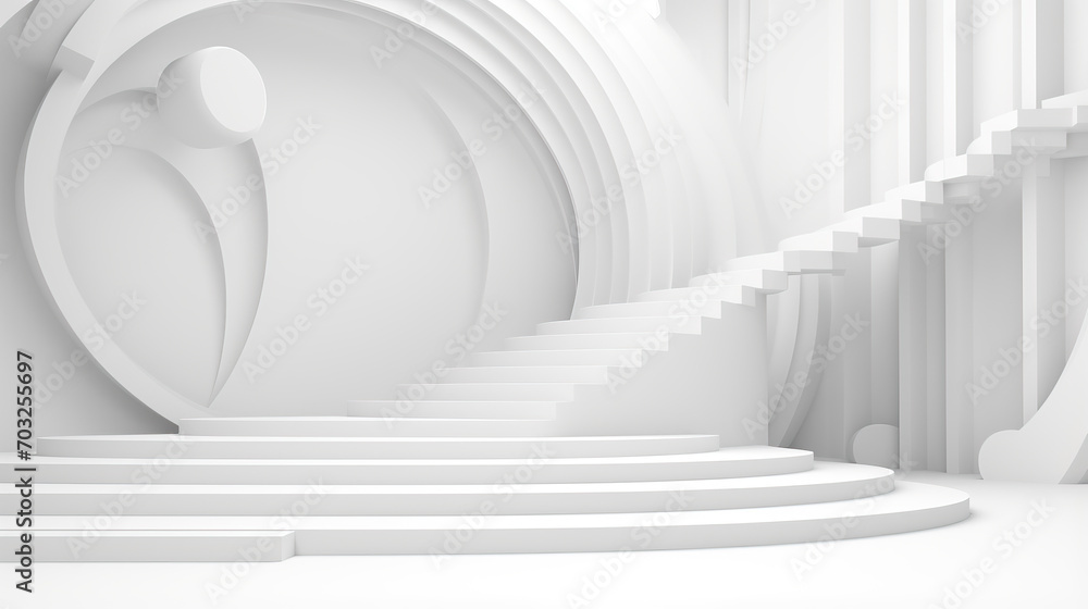 Poster 3d rendering geometrical abstract background scenes with podium scenes in white color
